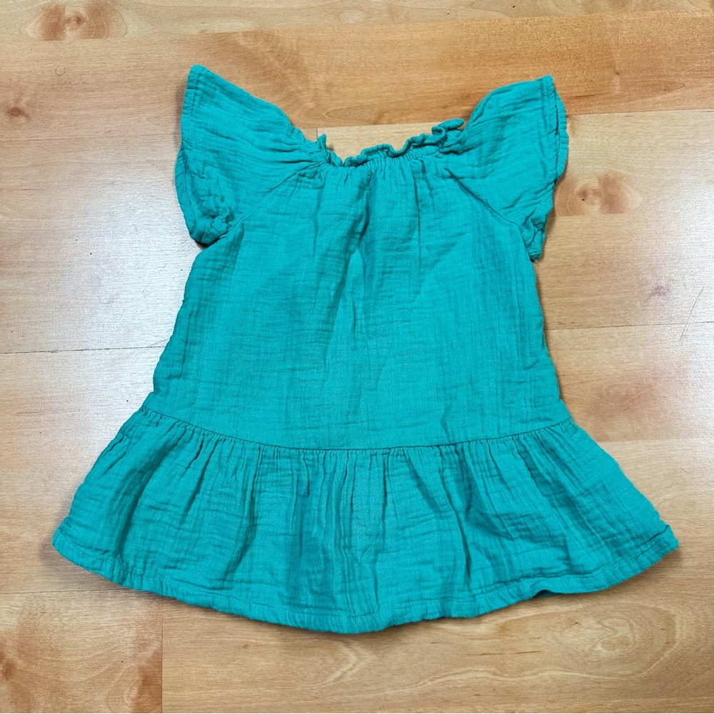 Baby Gap Teal Short Sleeve V-Neck Crinkle Gauze Tiered Dress Size 12-18M - Picture 5 of 7
